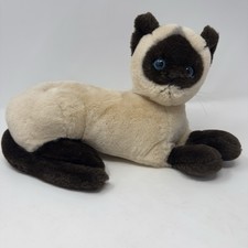Vtg Dakin Siamese Cat Plush Realistic Lifelike Kitty 1973 Laying Down Blue Eyes