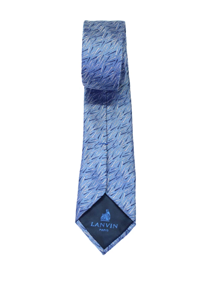Lanvin Mens Silk Textured Lined Printed Monochromatic Sleek Tie Blue OS - Image 3 of 4