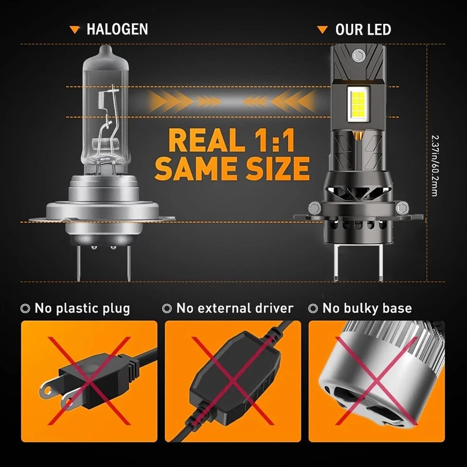 2x H7 For Citroen C3 C4 Picasso C5 C6 C8 DS3 DS4 DS5 Headlight Bulbs LED White - Image 3 of 4