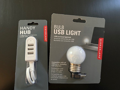 Kikkerland Lot of NEW Handy Hub  3 USB Ports AND NEW  Bulb USB Light