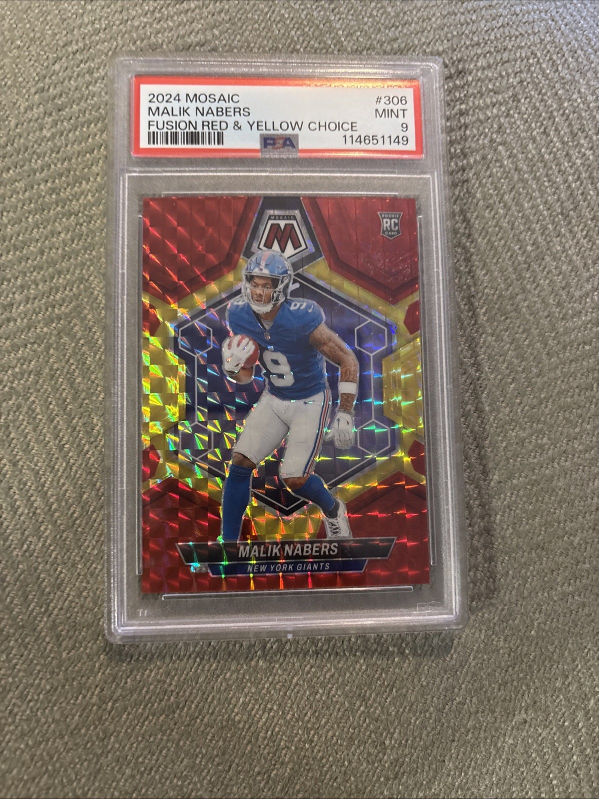 2024 Panini Mosaic Rookie Malik Nabers #306 Choice Fusion Red & Yellow /80 (RC)