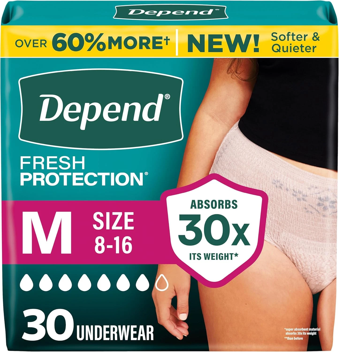 Depend Fresh Protection Adult Diapers, Incontinence Underwear for Women, Disposa