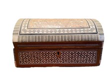VTG Syrian MOP Inlay Shell Jewelry Trinket Box Domed Wood Home Decor Dresser