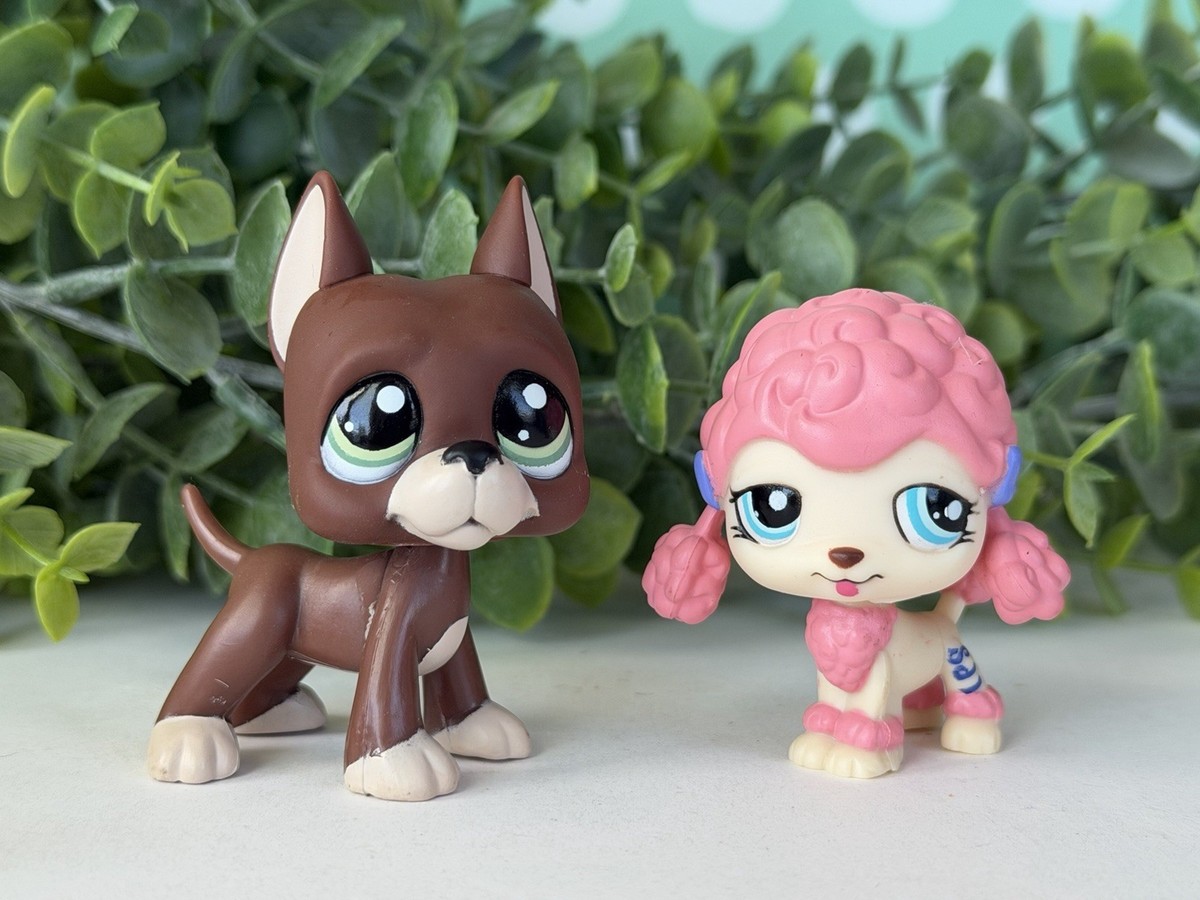 Littlest Pet Shop 1519 1520 LPS Authentic Brown Great Dane Pink