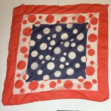 Vintage Sheer Scarf Head Neck Quartered White Blue Polka Dot Nylon Japan 25.5  