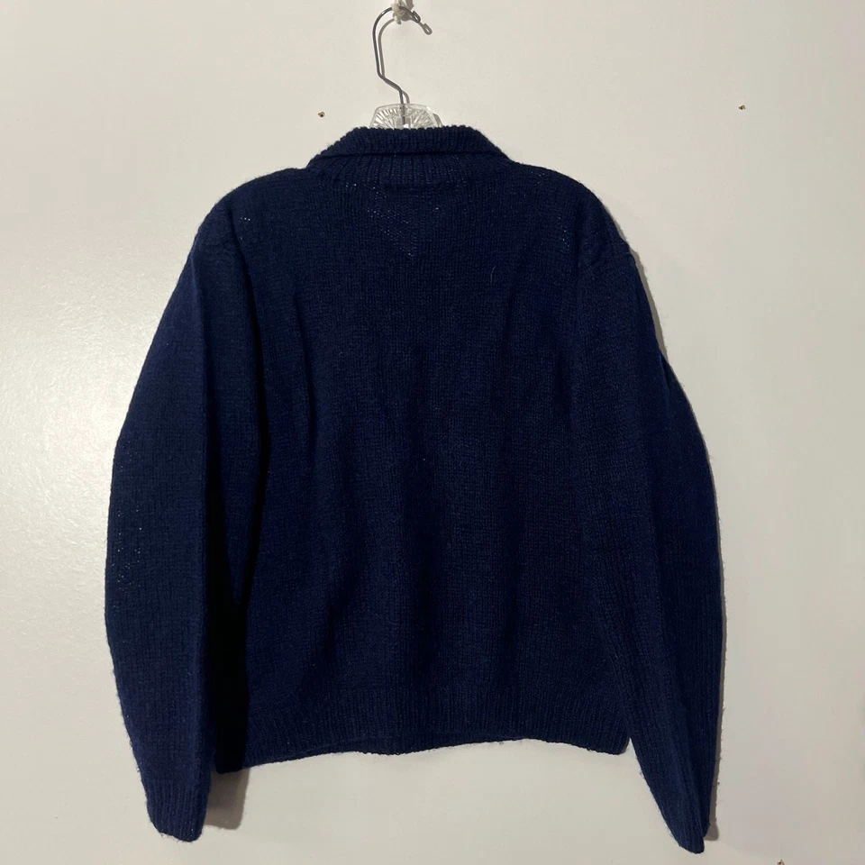 Vintage 80s Perry Ellis Hand Knit 100% Wool Navy Blue Collared Sweater Womans M - Image 4 of 4