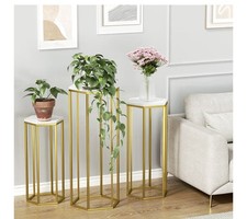 Urban Deco Gold Metal Hexagon Cake Stands Set of 3 with Marbled Countertop