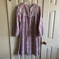 Lanz Of Salzburg White Floral Eyelet Flannel Mid-Calf Nightgown Size L