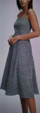 GAP Navy/White Gingham Square Neck Smocked Lined Midi Dress Spaghetti 12