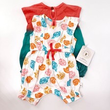 Burt's Bees Baby Romper Set Kids 0-3M Coral Teal New Organic Cotton Seashells