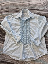 Vintage Ruffled Tuxedo Shirt Mens Large Blue Lion Of Troy 60s 70s