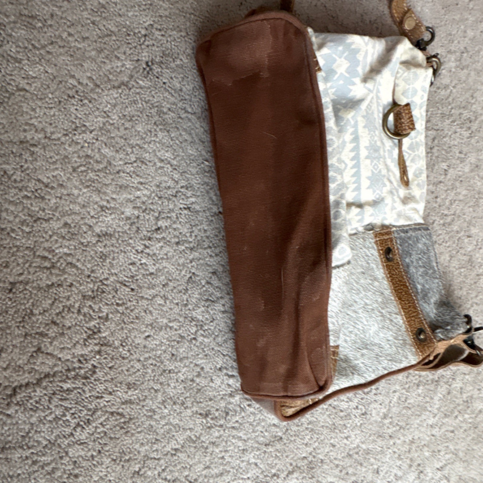 Myra Brown Gray Patchwork Shoulder Bag Geometric … - image 4