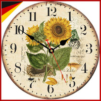 Wanduhr 30Cm Vintage Holz Sonnenblume Lautlos Dekorativ FüR KüChe Wohnzimmer