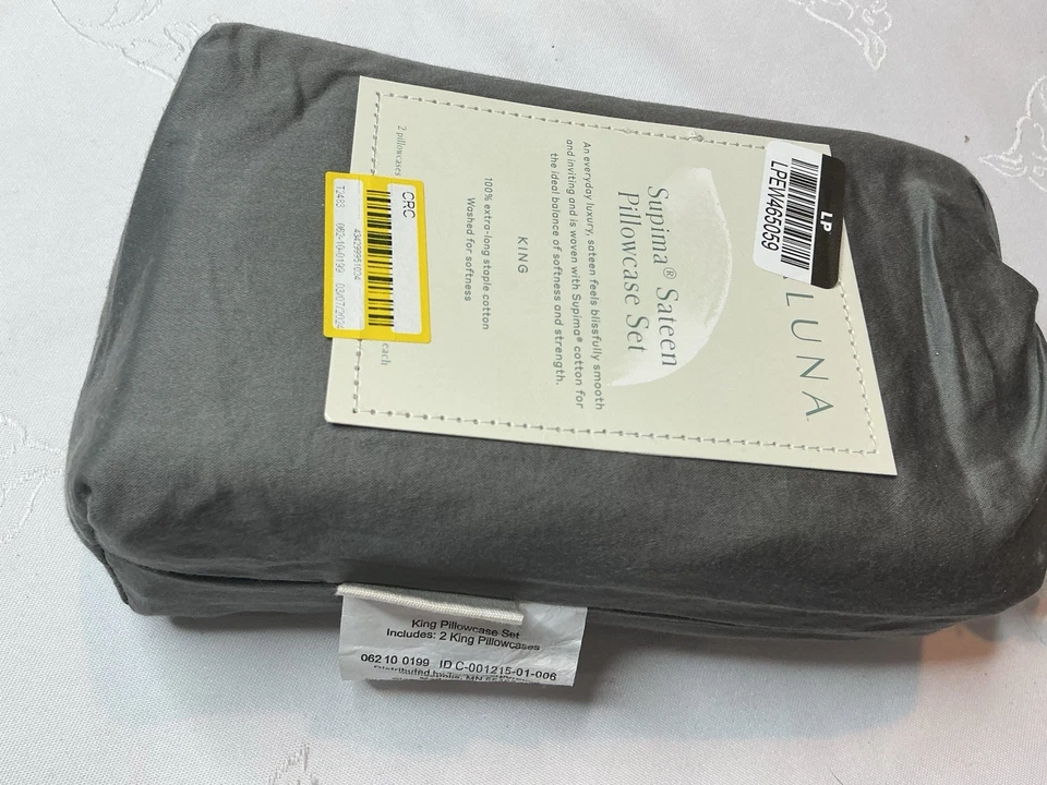Casaluna King Size Washed Supima Percale Solid Pillowcase Set - Dark Grey - Image 3 of 4