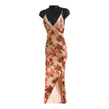 Jessica Simpson mesh red roses goth floral lace trim bodice maxi slip dress XL