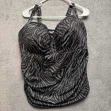 NWT Lane Brant Cacique Tankini Swim Top Ruched Underwire Sz 40G Black & White