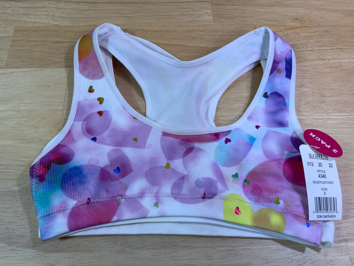 New Girl's Maiden Form Pack Sports Bras Size S White Heart
