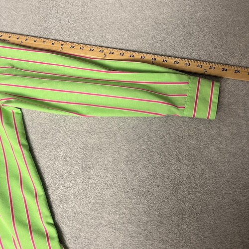 Foxcroft Shirt Women's 4 Green Pink Striped Button Up Classic Fit Wrinkle Free - Picture 9 of 10