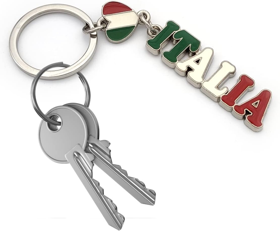 Portachiavi Bandiera Italia In Tela - Blu E Bianco, Anello Argento, 11x3 Cm