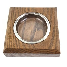 Vintage Mid-Century Glass Ashtray With Solid Wood Base Square #8364