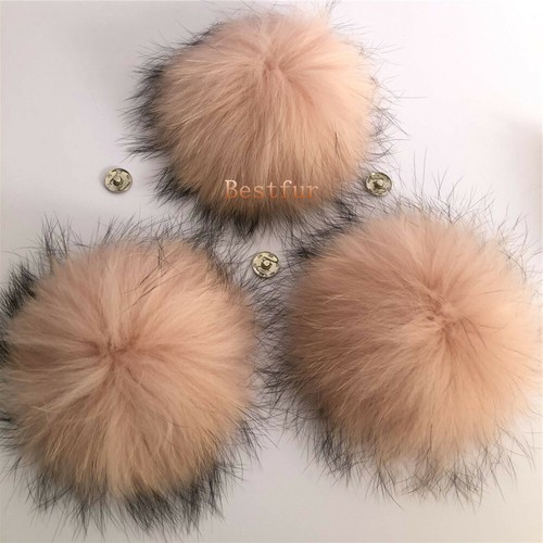 10 piezas/lote-15 cm/6" Bola de pompón de piel de mapache real con botón a presión sombrero gorro hágalo usted mismo - Imagen 12 de 63