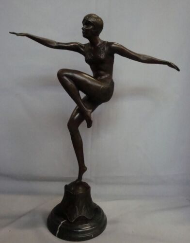 Sexy Art Deco Style Art Nouveau Solid Bronze Sculpture Statue - Picture 1 of 4