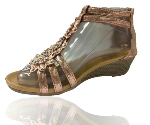 LADIES WOMENS STRAPPY GIRLS GLADIATOR FLOWER DAIMENTE CASUAL WEDGE SANDALS SIZE - Picture 19 of 19