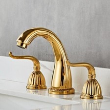 Polished Gold Dual Cross Handle 3 Hole Bathroom Tap Sink Mixer Wash Basin Faucet