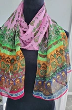 Maya Antonia Chiffon Scarf/Shawl Pink-Green-Teal, Tribal-Moroccan-Vintage/Boho