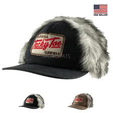 Morehats Soft Faux Fur Trucker Flatbill Baseball Cap Adjustable Hat Women Men