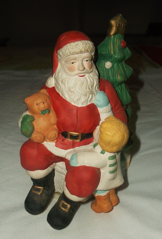 Vintage 1994 Ceramic Santa & Little Boy Revolving Music Box