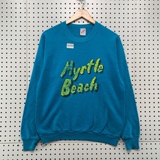 Vintage 90s Myrtle Beach Crewneck Sweatshirt Men Large Blue Neon Graphic USA