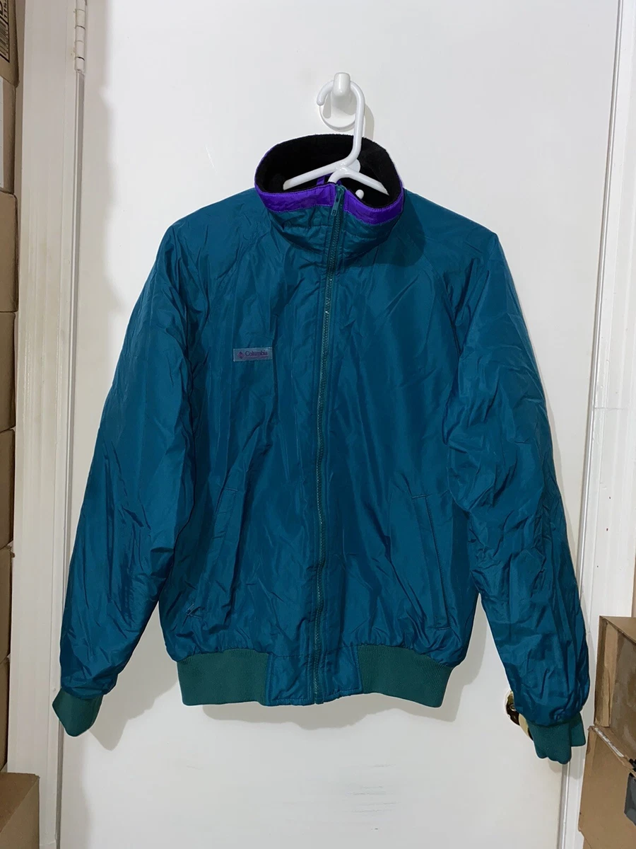 NWOT Mens Vintage 90's Columbia Fleece Lined Full Zip Nylon Jacket Teal  Purple M