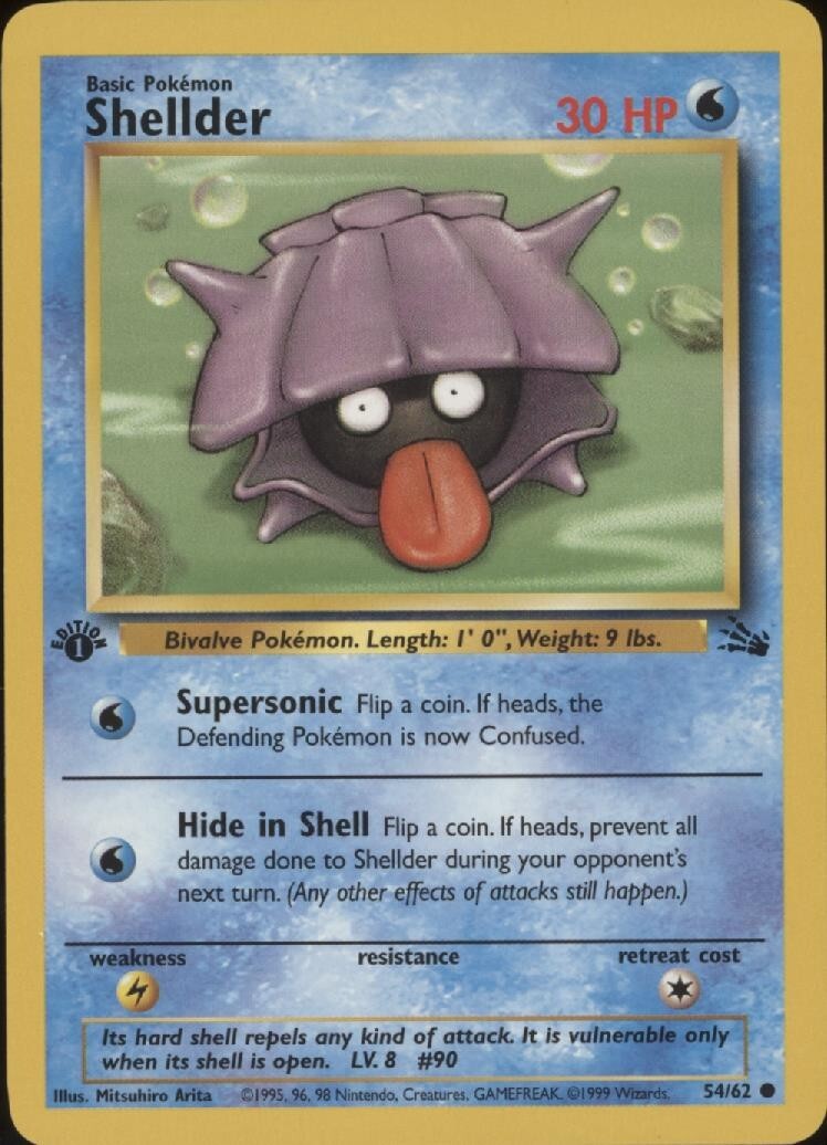 1st Ed Shellder Non-Holo WOTC Pokemon Card 54/62 Fossil Set EXCELLENT