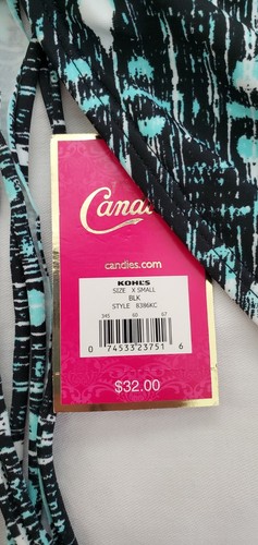 Candies Size XS Aqua Blue Black Tribal Print String Bikini Swimsuit Bottoms NEW - Picture 5 of 5