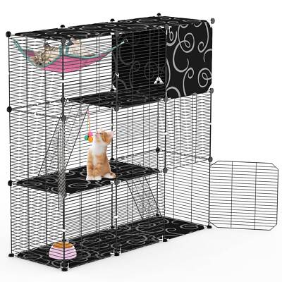 Black Cat Cage Cat Playpen Ball Ladder DIY Iron Wire Cat House Cage Pet Cage Box
