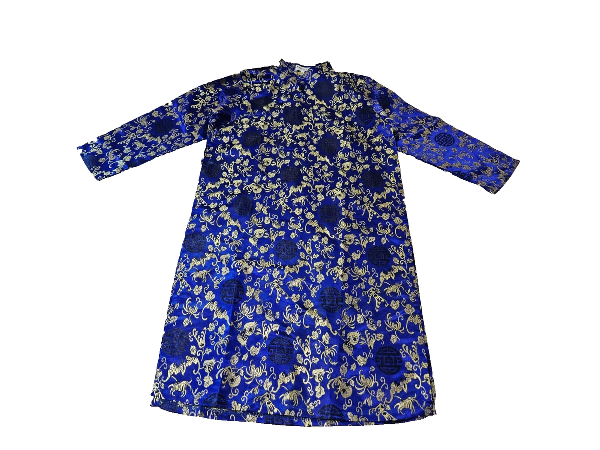 K Fashion & More Dress Women's Blue Gold Brocade Traditional Asian Style Size 11 K Fashion & More Dress Women's Blue Gold Brocade Traditional Asian Style Size 11