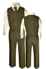 Infant Toddler Boy Wedding Formal Ivory Shirt Olive Green Vest Suits Sets 12M-4T