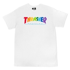 Thrasher Magazine RAINBOW SKATE MAG LOGO Skateboard T Shirt WHITE