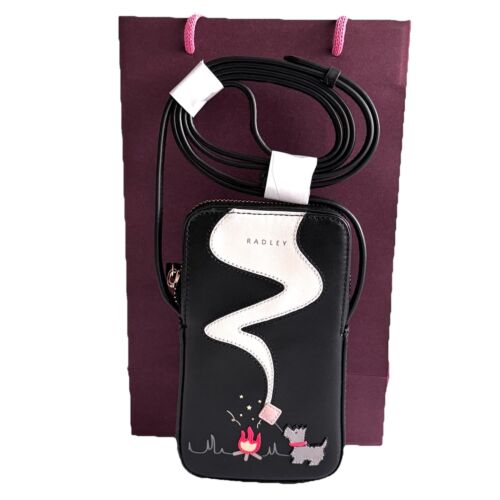 RADLEY Toasting Marshmallows Handy-Umhängetasche schwarz Leder in Geschenktasche - neu