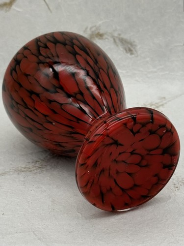 VTG Czech MCM Art Deco Lava Flow Hand Blown Red Black Art Glass Vase 6.25” NICE - Picture 8 of 22