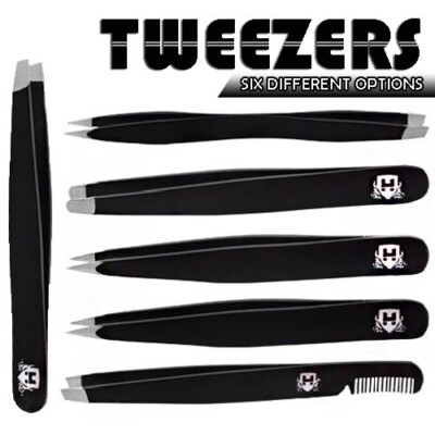 Profi Edelstahl Schwarz Augenbrauen Haar Zupfper Wimpern Pinzette Set UK