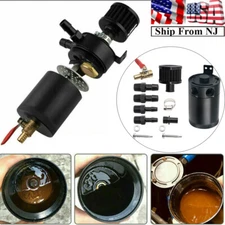Universal Baffled Oil Catch Can Kit 2-Port Reservoir Tank +Filter Drain Valve 