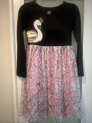 Wonder Nation Toddler Dress Black and Pink Lace Sequined Swan Princess L  10-12+ | eBay