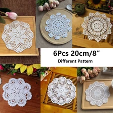 6Pc/Lot White Vintage Hand Crochet Lace Doilies Round Table Mats Flower Doily 8"