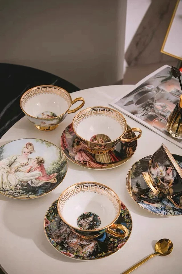 Juego de tazas y platillos de té de porcelana Bone China para servir té de la tarde Foto 2 de 4