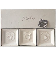 Juliska White Stoneware Country Square Mini Trays Plates Peace Hope Joy 3 Piece 