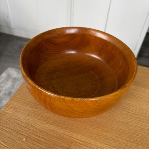 Cuenco de madera pedestal vintage años 60 70 teca? Decoración de frutas para ensaladas 8,5" - Imagen 3 de 8