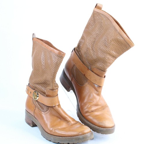 Botas de Mujer Michael Kors Talla 7.5 Daria Equipaje MK Logotipo Marrón Perforado - Imagen 2 de 10
