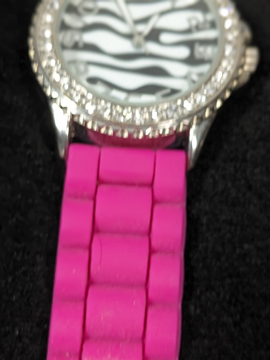 Vivani Womens Zebra Print Bright Pink Silicone Band Watch  display picture 3